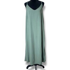 See You Monday NWT Pale Olive/Jade V-Neck Loose Fitting Skinny Strap Midi Dress